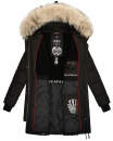 Marikoo Chaskaa Damen Kapuze Kunstfell Winter Jacke warm lang gesteppt B879 Schwarz-Gr.M