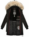 Marikoo Chaskaa Damen Kapuze Kunstfell Winter Jacke warm lang gesteppt B879 Schwarz-Gr.L