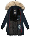 Marikoo Chaskaa Damen Kapuze Kunstfell Winter Jacke warm lang gesteppt B879 Navy-Gr.XS