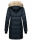 Marikoo Chaskaa Damen Kapuze Kunstfell Winter Jacke warm lang gesteppt B879 Navy-Gr.XS