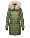 Marikoo Chaskaa Damen Kapuze Kunstfell Winter Jacke warm lang gesteppt B879 Olive-Gr.S