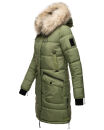 Marikoo Chaskaa Damen Kapuze Kunstfell Winter Jacke warm lang gesteppt B879 Olive-Gr.S