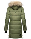 Marikoo Chaskaa Damen Kapuze Kunstfell Winter Jacke warm lang gesteppt B879 Olive-Gr.S