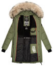 Marikoo Chaskaa Damen Kapuze Kunstfell Winter Jacke warm lang gesteppt B879 Olive-Gr.S