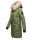Marikoo Chaskaa Damen Kapuze Kunstfell Winter Jacke warm lang gesteppt B879 Olive-Gr.S