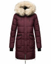 Marikoo Chaskaa Damen Kapuze Kunstfell Winter Jacke warm lang gesteppt B879 Weinrot-Gr.XS