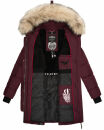 Marikoo Chaskaa Damen Kapuze Kunstfell Winter Jacke warm lang gesteppt B879 Weinrot-Gr.XS