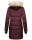 Marikoo Chaskaa Damen Kapuze Kunstfell Winter Jacke warm lang gesteppt B879 Weinrot-Gr.XS