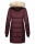 Marikoo Chaskaa Damen Kapuze Kunstfell Winter Jacke warm lang gesteppt B879 Weinrot-Gr.XS