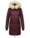 Marikoo Chaskaa Damen Kapuze Kunstfell Winter Jacke warm lang gesteppt B879 Weinrot-Gr.L