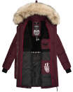 Marikoo Chaskaa Damen Kapuze Kunstfell Winter Jacke warm lang gesteppt B879 Weinrot-Gr.L