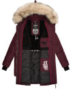 Marikoo Chaskaa Damen Kapuze Kunstfell Winter Jacke warm lang gesteppt B879 Weinrot-Gr.L
