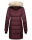 Marikoo Chaskaa Damen Kapuze Kunstfell Winter Jacke warm lang gesteppt B879 Weinrot-Gr.L