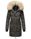 Marikoo Chaskaa Damen Kapuze Kunstfell Winter Jacke warm lang gesteppt B879 Anthrazit-Gr.S