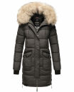 Marikoo Chaskaa Damen Kapuze Kunstfell Winter Jacke warm lang gesteppt B879 Anthrazit-Gr.L