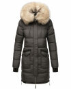 Marikoo Chaskaa Damen Kapuze Kunstfell Winter Jacke warm lang gesteppt B879 Anthrazit-Gr.L