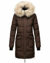 Marikoo Chaskaa Damen Kapuze Kunstfell Winter Jacke warm lang gesteppt B879 Schoko-Gr.M