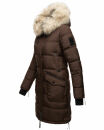 Marikoo Chaskaa Damen Kapuze Kunstfell Winter Jacke warm lang gesteppt B879 Schoko-Gr.M