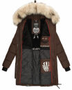 Marikoo Chaskaa Damen Kapuze Kunstfell Winter Jacke warm lang gesteppt B879 Schoko-Gr.M
