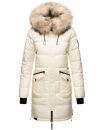 Marikoo Chaskaa Damen Kapuze Kunstfell Winter Jacke warm lang gesteppt B879 Offwhite-Gr.S
