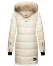Marikoo Chaskaa Damen Kapuze Kunstfell Winter Jacke warm lang gesteppt B879 Offwhite-Gr.S