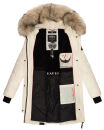 Marikoo Chaskaa Damen Kapuze Kunstfell Winter Jacke warm lang gesteppt B879 Offwhite-Gr.S