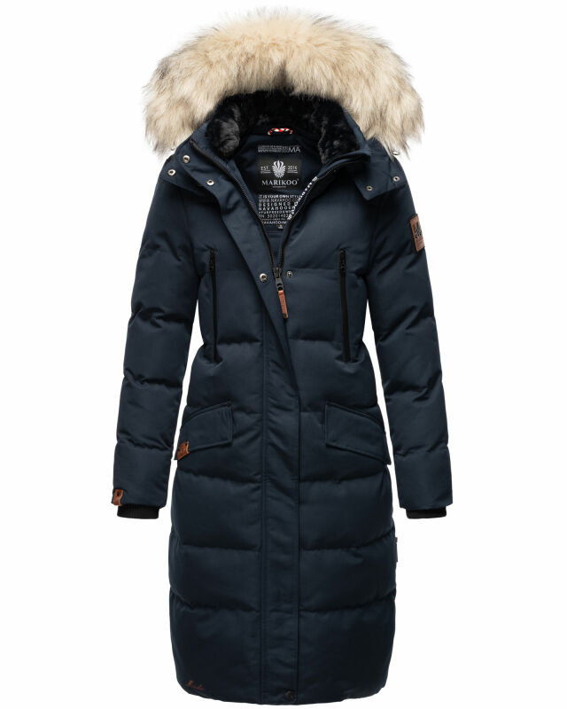 Marikoo Schneesternchen Damen Winterjacke Parka Mantel lang Kapuze B890 Navy-Gr.S