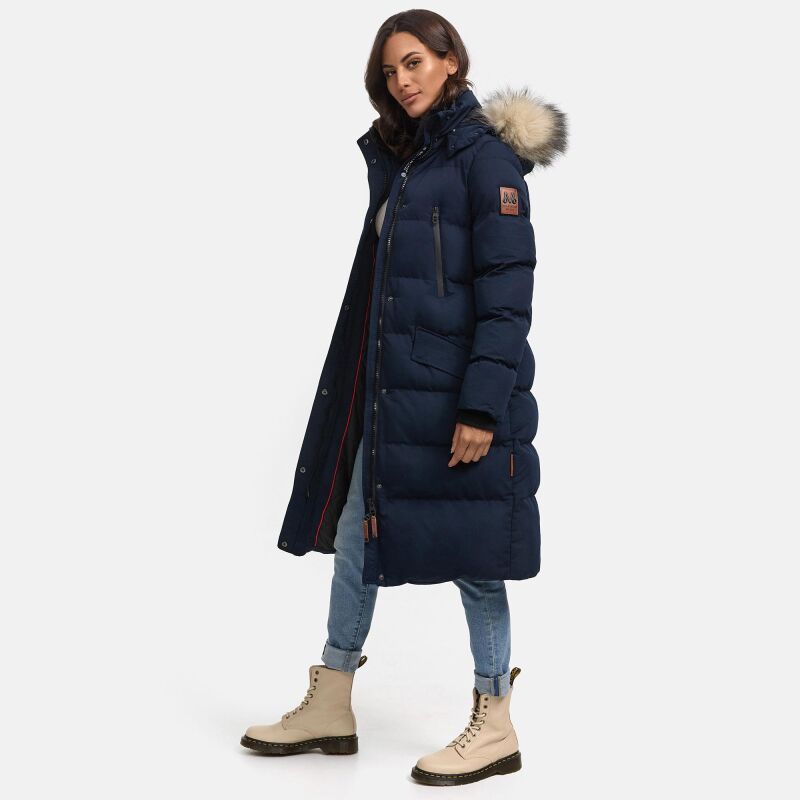 Marikoo Schneesternchen Damen Winterjacke Parka Mantel lang Kapuze B890 Navy-Gr.L