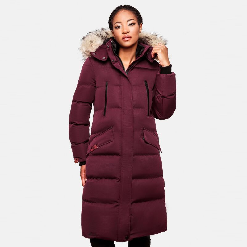 Marikoo Schneesternchen Damen Winterjacke Parka Mantel lang Kapuze B890 Wein-Gr.M