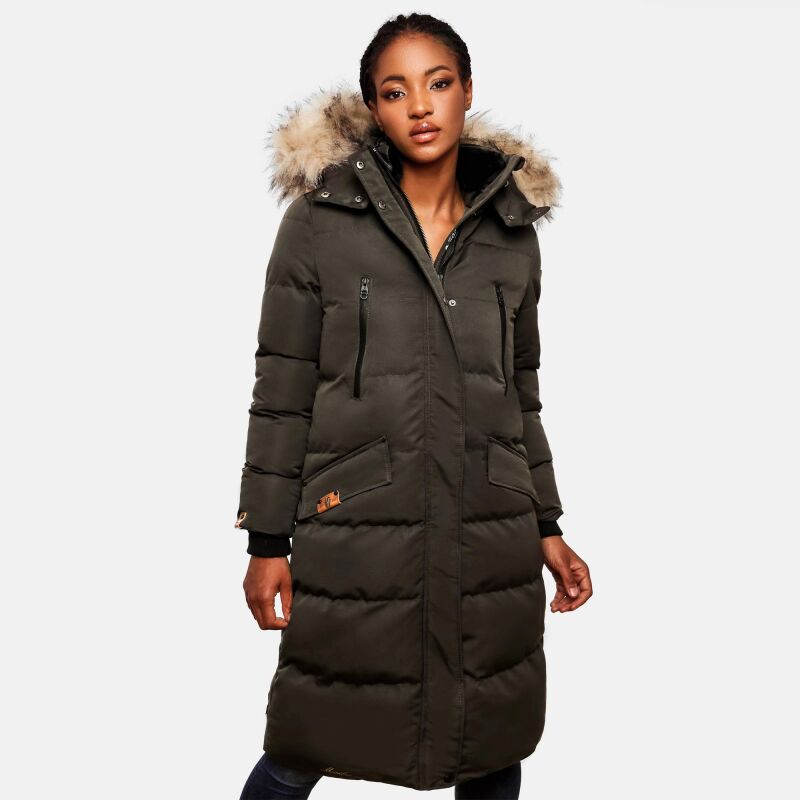 Marikoo Schneesternchen Damen Winterjacke Parka Mantel lang Kapuze B890 Anthr.-Gr.L