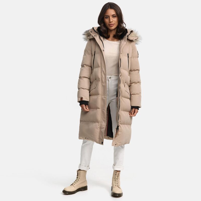 Marikoo Schneesternchen Damen Winterjacke Parka Mantel lang Kapuze B890 Taupe-Gr.S