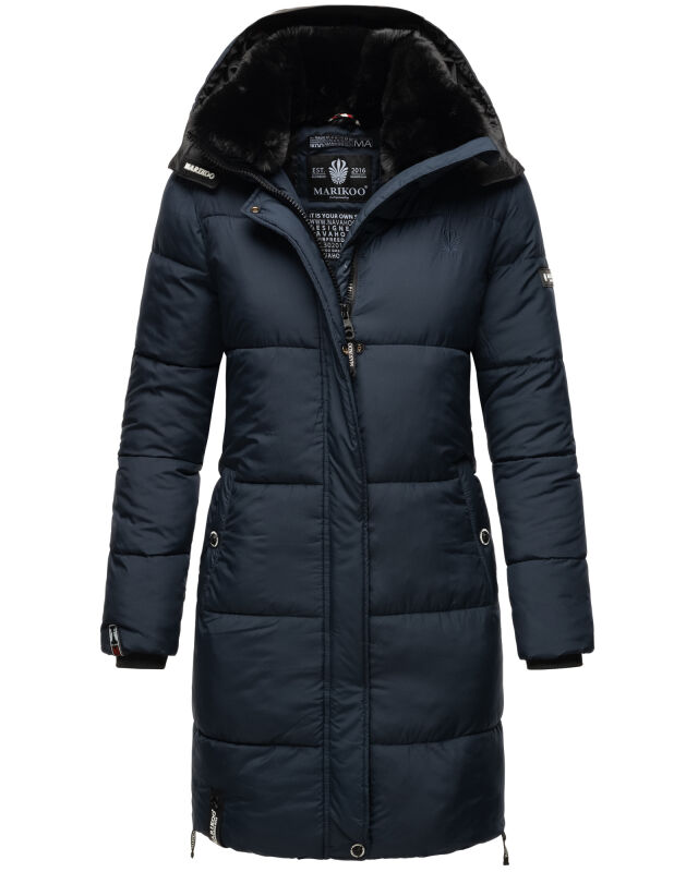 Marikoo Streliziaa Damen Wintermantel lange Steppjacke mit Kapuze B892 Navy-Gr.S
