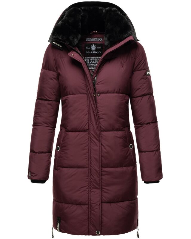 Marikoo Streliziaa Damen Wintermantel lange Steppjacke mit Kapuze B892 Weinrot-Gr.XS