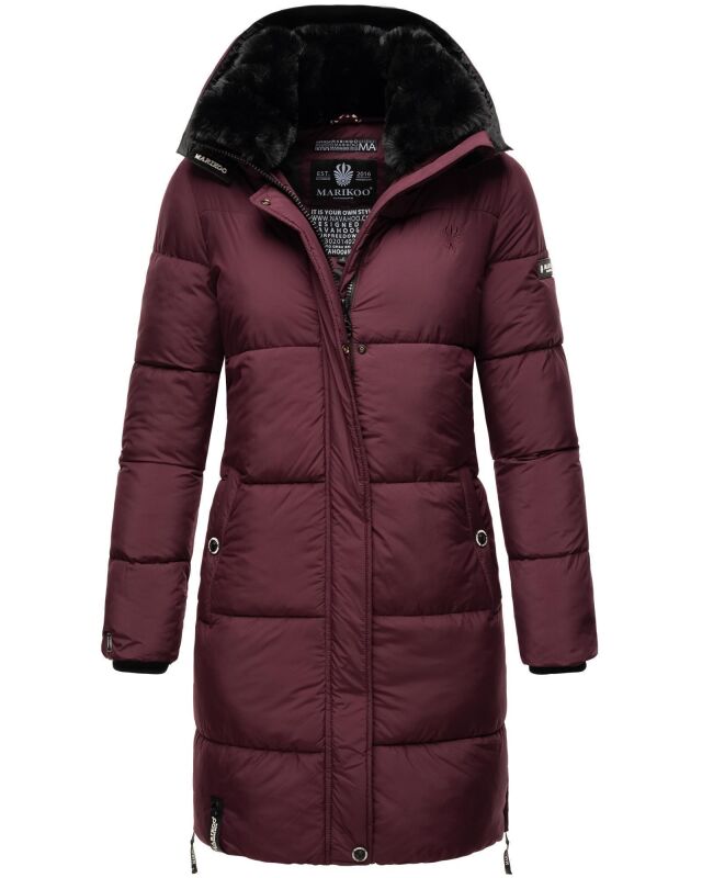 Marikoo Streliziaa Damen Wintermantel lange Steppjacke mit Kapuze B892 Weinrot-Gr.M