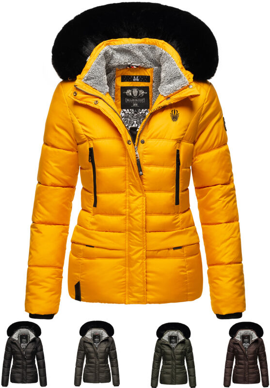 Marikoo Loveleen Damen Winter Steppjacke mit Kapuze & Fellkragen B894