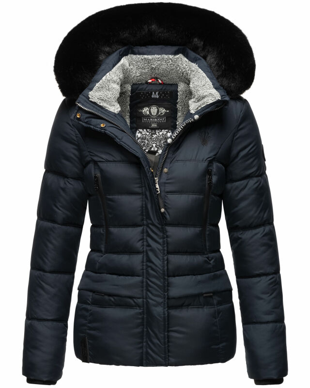 Marikoo Loveleen Damen Winter Steppjacke mit Kapuze & Fellkragen B894 Navy-Gr.S