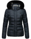 Marikoo Loveleen Damen Winter Steppjacke mit Kapuze & Fellkragen B894 Navy-Gr.S