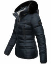 Marikoo Loveleen Damen Winter Steppjacke mit Kapuze & Fellkragen B894 Navy-Gr.S