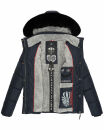 Marikoo Loveleen Damen Winter Steppjacke mit Kapuze & Fellkragen B894 Navy-Gr.S