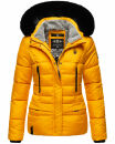 Marikoo Loveleen Damen Winter Steppjacke mit Kapuze & Fellkragen B894 Gelb-Gr.S