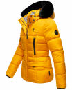 Marikoo Loveleen Damen Winter Steppjacke mit Kapuze & Fellkragen B894 Gelb-Gr.S