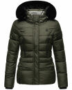 Marikoo Loveleen Damen Winter Steppjacke mit Kapuze & Fellkragen B894 Olive-Gr.S