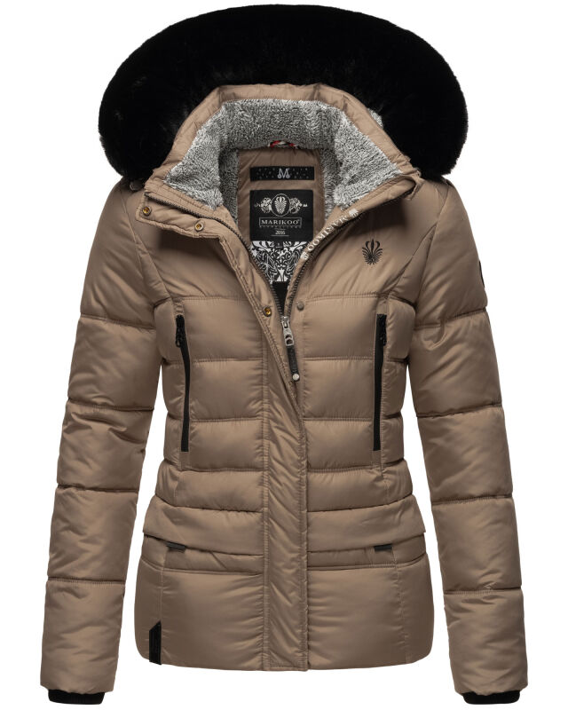 Marikoo Loveleen Damen Winter Steppjacke mit Kapuze & Fellkragen B894 Taupe-Gr.S