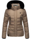 Marikoo Loveleen Damen Winter Steppjacke mit Kapuze & Fellkragen B894 Taupe-Gr.S