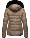 Marikoo Loveleen Damen Winter Steppjacke mit Kapuze & Fellkragen B894 Taupe-Gr.S