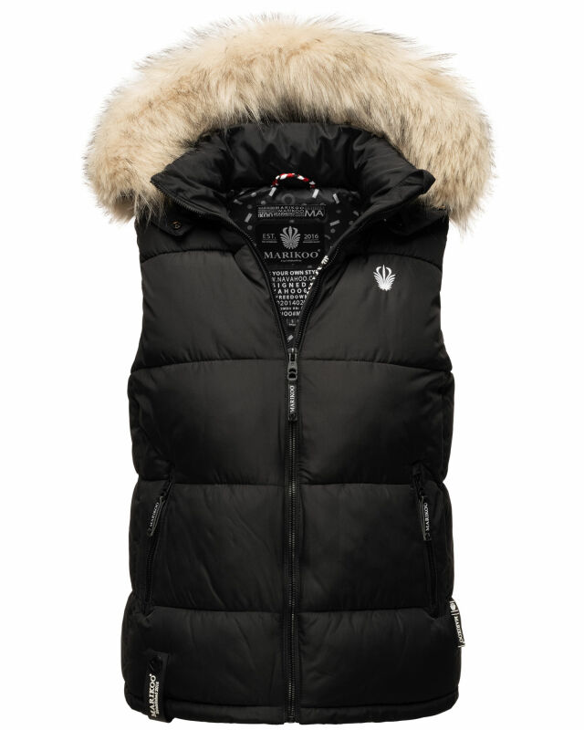 Marikoo Eisflöckchen Damen Steppweste  Winter Weste mit Fellkragen B896 Schwarz-Gr.XS