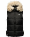 Marikoo Eisflöckchen Damen Steppweste  Winter Weste mit Fellkragen B896 Schwarz-Gr.XS