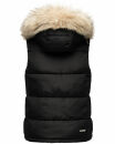 Marikoo Eisflöckchen Damen Steppweste  Winter Weste mit Fellkragen B896 Schwarz-Gr.XL