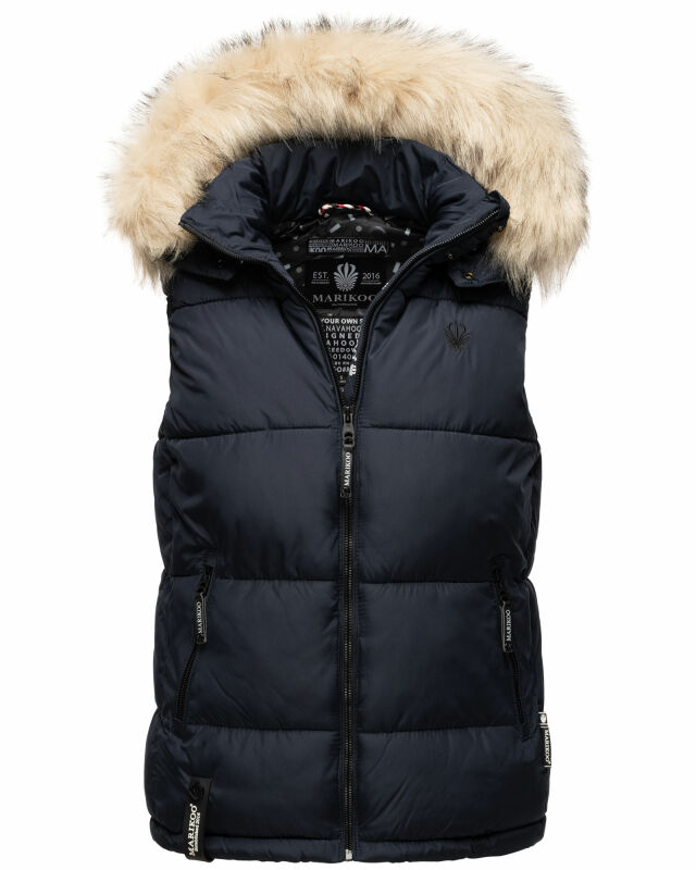 Marikoo Eisflöckchen Damen Steppweste  Winter Weste mit Fellkragen B896 Navy-Gr.XS