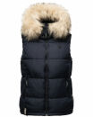 Marikoo Eisflöckchen Damen Steppweste  Winter Weste mit Fellkragen B896 Navy-Gr.XS